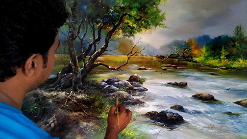 Landscape painting by Prakashan Puthur, Painter, Artist, India