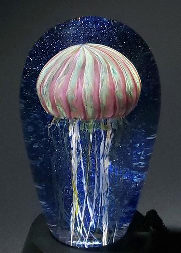 Purple Ribbed Jellyfish Seascape by Richard Satava, Hand-blown Glass Artist, Bay Area, CA, USA