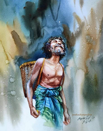 A peasant, Watercolor by Prakashan Puthur, Painter, Artist, India