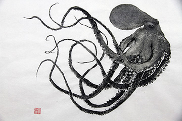 "Cruising Octopus" by Dwight Hwang, Gyotaku Artist, S. Korea, CA, USA