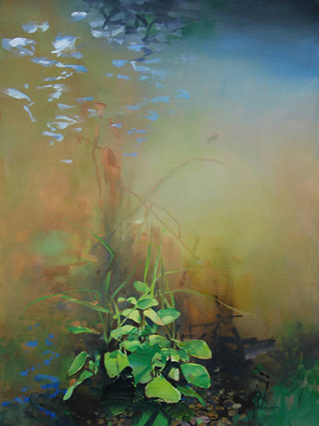 "Into the Shallows", a pond in the Oregon swamp, by Randall David Tipton, Painter, Artist, USA