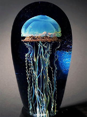 Moon Jellyfish Seascape by Richard Satava, Hand-blown Glass Artist, Bay Area, CA, USA