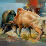 Bull Fights by Prakashan Puthur, Painter, Artist, India