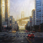 "Bay Bridge Glow", Oil on LInen, 42x42, 2020 by Sung Eun Kim, Artist, S. Korea and CA, USA
