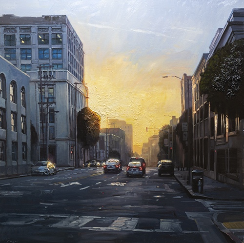 "Golden mist", oil on linen, 38x38, 2020 by Sung Eun Kim, Artist, San Francisco, USA