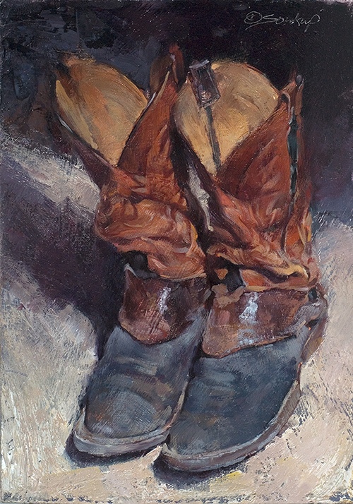 Boots Abiding, 12.5 x 8.75 inches, oil, 2011 by Jill Soukup, Painter, Colorado, USA