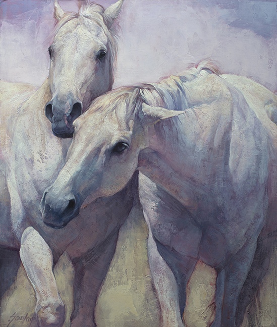 White Duo, 33 x 28 inches, oil on canvas, 2021 by Jill Soukup, Painter, Colorado, USA
