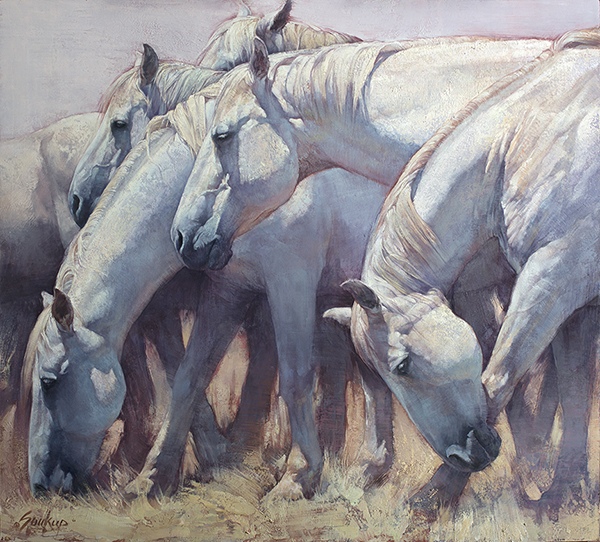White Horse Rhythms, 36 x 40 inches, 2021 by Jill Soukup, Painter, Colorado, USA