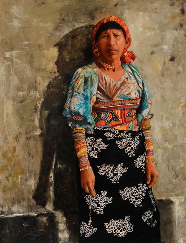 Waiting for a Miracle, A Cuna Indian from Panama Collection of the Institute of Culture, Panama, 48x36", Oil on Belgian Linen by Victoria Herrera