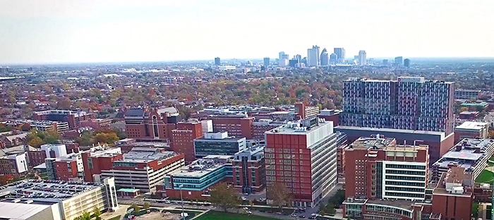 The Wexner Medical Center (Ohio State University) with downtown Columbus in the background, Courtesy: Dr. Andrea Tedeschi