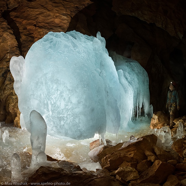 This formation of blue cave ice is located in the Reiteralm Plateau of the Bavarian Alps by Max Wisshak