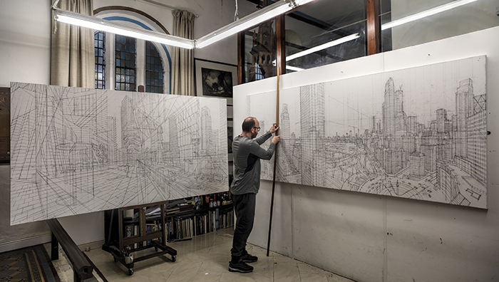 Preliminary drawings for "Hudson Yards" and "Mandarin Oriental" by Nathan Walsh, Painter, Artist, UK