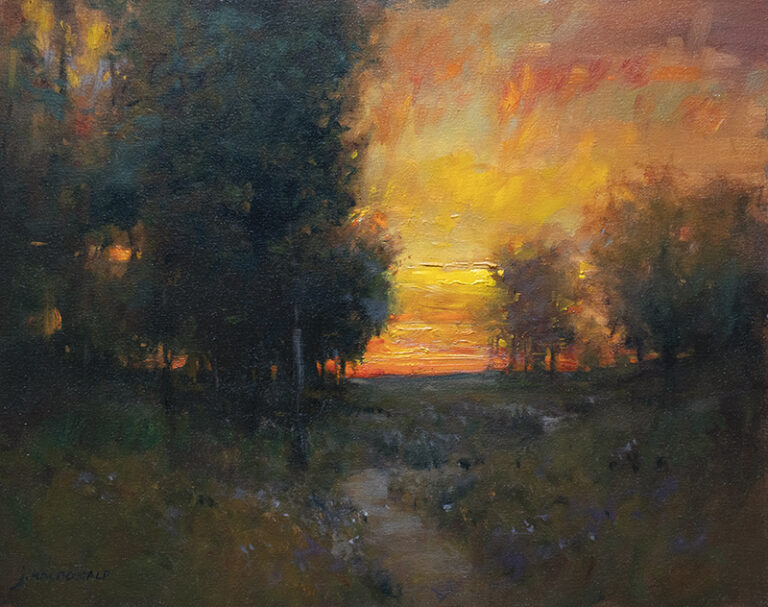 "Last Light", 16x20 oil on linen, by John MacDonald, Painter, Artist, USA
