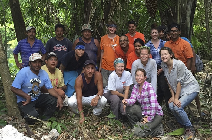 The 2016 excavation team at the archaeological site, featuring Maya collaborators and VOPA field school participants. Back row, from left: Juan Antonio, Stanley, Cleofo, with Javier Arteaga and Javier Gill in the background. Front row: Marcial Arteaga, Carlos Vasquez, Antonio Luna, and Ernesto. Author of "Maya Wisdom and the Survival of Our Planet" (Oxford University Press), Dr. Lisa J. Lucero (kneeling), joined by graduate students Aimée Carbaugh, Erin Benson, Jeannie Larmon, and field school students by Lisa J. Lucero, Professor of Anthropology, University of Illinois at Urbana-Champaign, USA