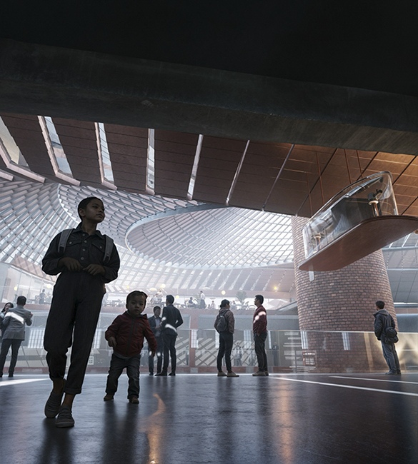 The historic masonry chimney will be preserved and integrated into the design by Zaha Hadid Architects, Architecture/Design Firm, UK