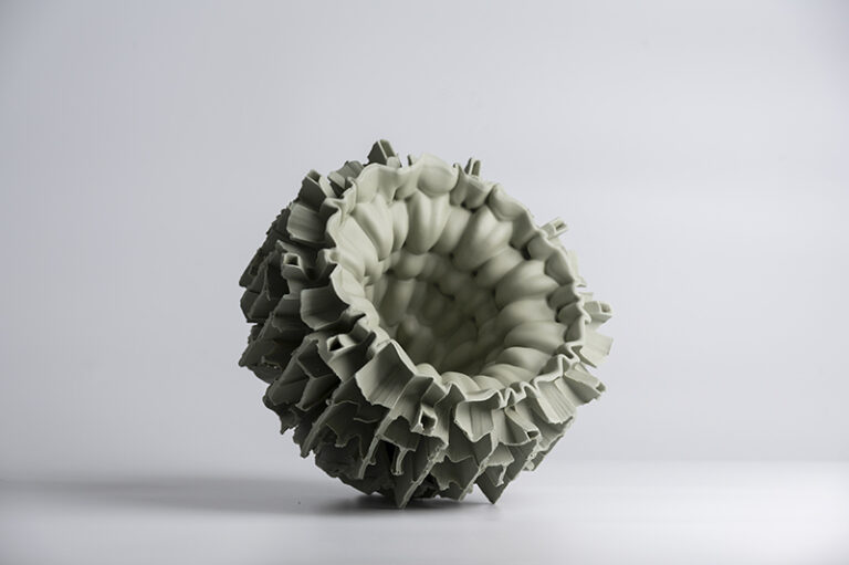 Flying Garden series, 2024. 28x28x21 cm, unglazed, porcelain,stain, fired at 1280°C by Zsolt József Simon, Ceramicist, Hungary