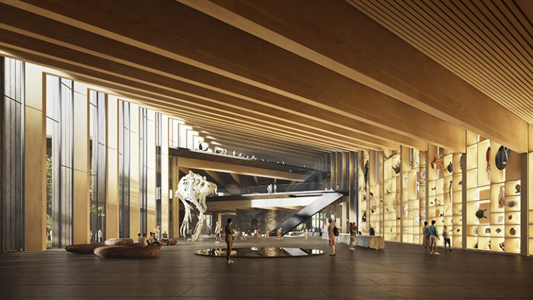 A grand central lobby will serve as the museum's focal point, as depicted in this architectural rendering by Bjarke Ingels Group