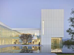 Three architectural elements work in concert, including a gravity-defying cantilevered gallery spac