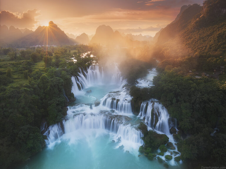 Ban Gioc waterfall, one of Southeast Asia's most spectacular cascades, located on the Vietnam-China border.