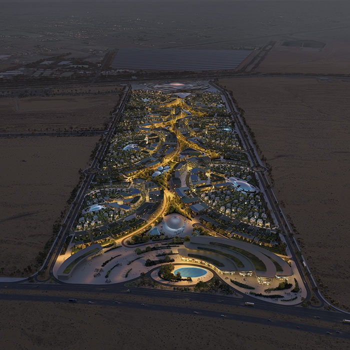 The Khalid Bin Sultan City will emerge from the Sharjah desert landscape, organized around an oasis-like central park