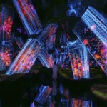 teamLab, Megaliths in the Eternal Existence of the Open Universe, 2025, from the series Megaliths in the Bath House Ruins, 2019-, Interactive Installation, Sound: Hideaki Takahashi © teamLab, courtesy Pace Gallery