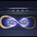 Artist's visualization of remotely entangled nuclear spins coupled via electron-mediated geometric gates.