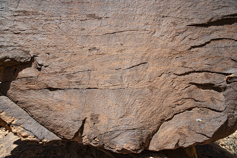 Shows a close up of the engravings 39m above the ground.by Dr. Maria Guagnin, Archeologist, UK