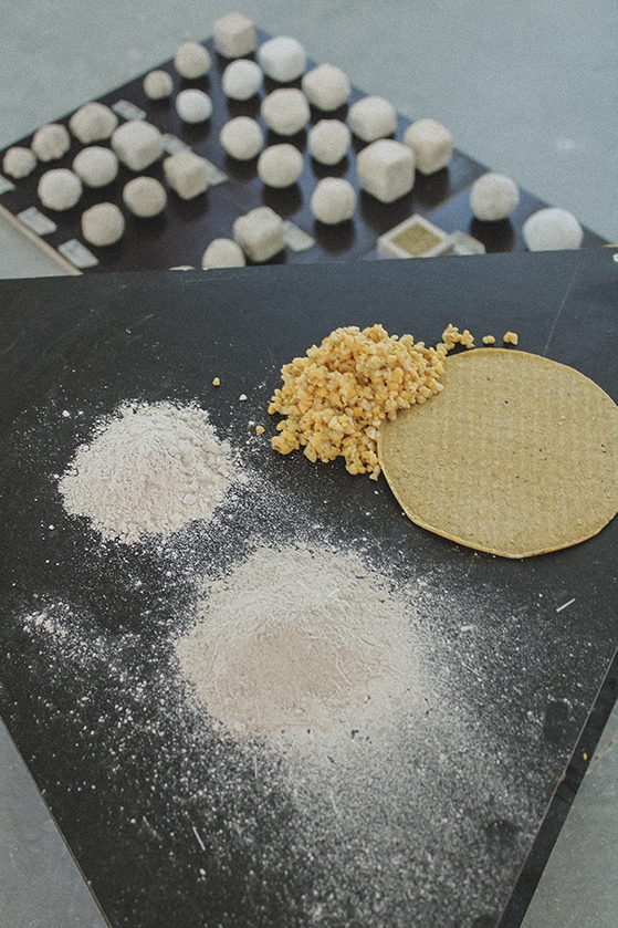 Raw material components of CORNCRETL and early test samples