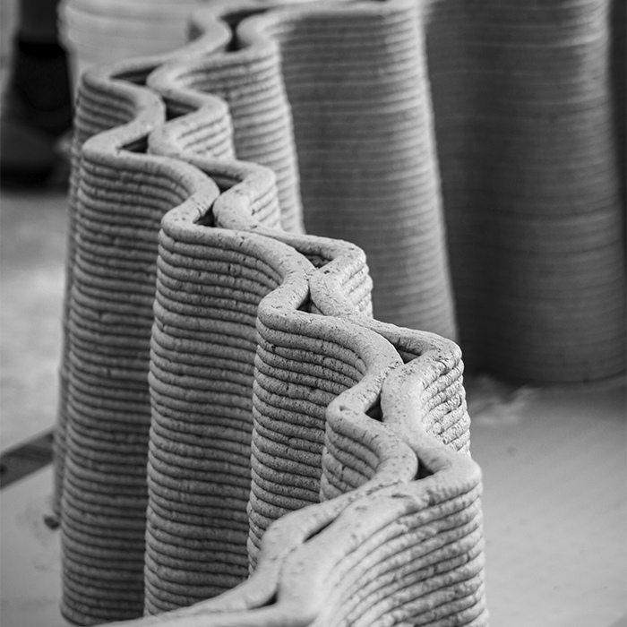 CORNCRETL wall panels during fabrication in Massa Lombarda, Italy