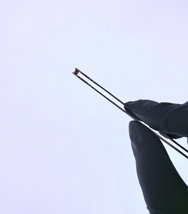 Tweezers holding a sample against the sky