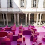 Metamorphosis in Motion, Lina Ghotmeh — Architecture. View of the full installation in the Cortile d'Onore, Palazzo Litta, Milan Design Week 2026.
