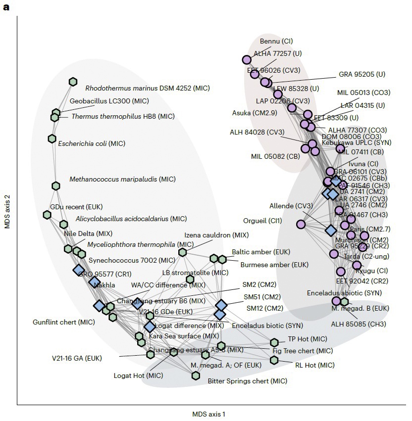 Multidimensional scaling plot of biotic and abiotic amino acid samples
