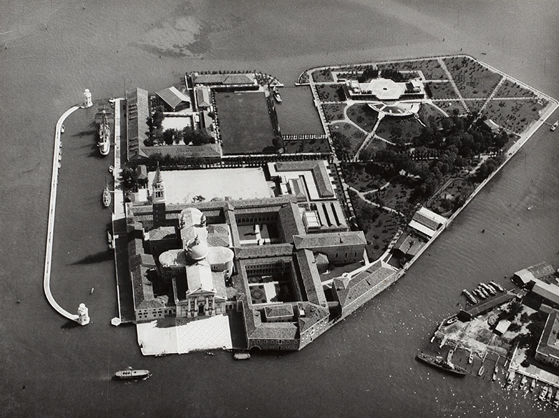 Aerial view of San Giorgio Maggiore in 1956