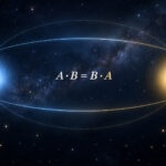 Alice on Earth, Bob on the Moon: nothing either does to their particle can affect the other, expressed mathematically as A · B = B · A.