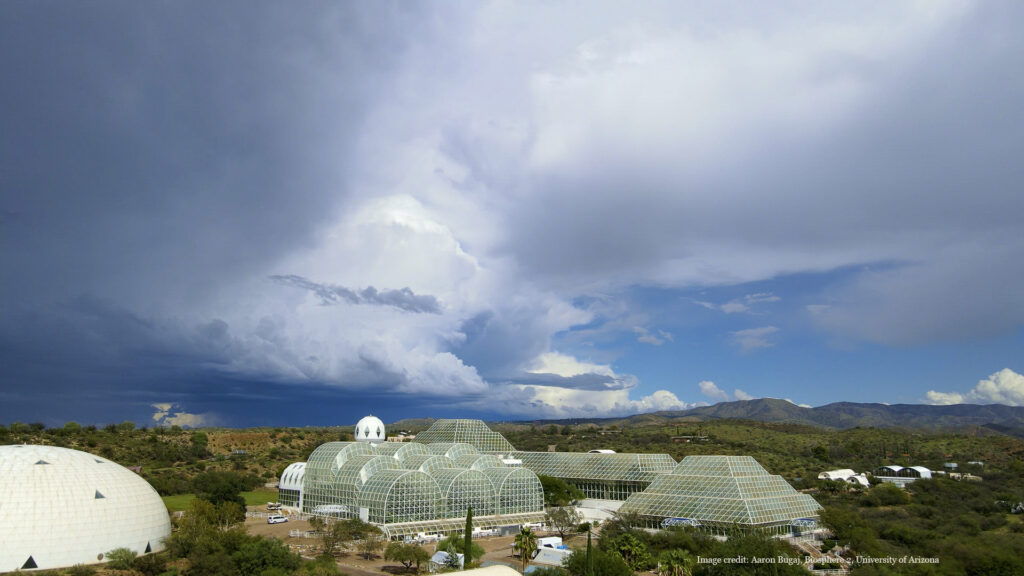 A summer storm gathers over Biosphere 2, the University of Arizona's research facility near Oracle, Arizona. Aaron Bugaj, Biosphere 2, University of Arizona