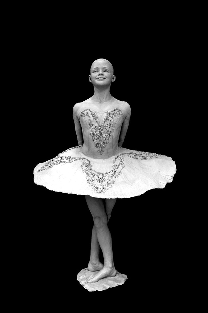 Angela Mia’s sculpture of Izzy Martin as a ballerina, in clay.