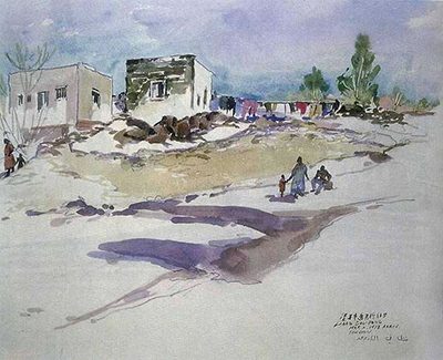 "A village next to the Dead Sea" by Dan-Fong Liang, Watercolor, Painter, Artist, Taiwan