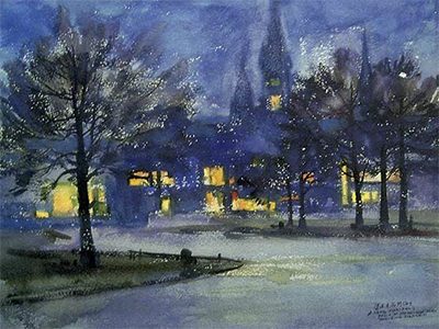 "The Hague at Dusk" by Dan-Fong Liang, Watercolor, Painter, Artist, Taiwan